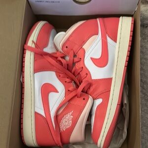 Jordan 1 Mid White and Coral Atmosphere Nike Air Jordan white pink women’s 9